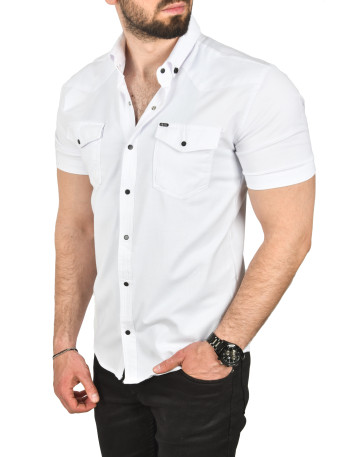 DeepSEA Slim Fit Pamuklu Kot Gömlek Kolay Ütülenebilir Çıt Çıtlı Likralı Spor Gömlek 2502504