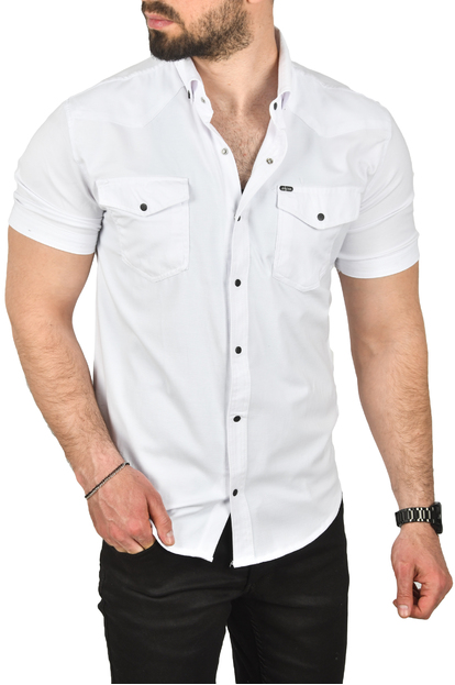DeepSEA Slim Fit Pamuklu Kot Gömlek Kolay Ütülenebilir Çıt Çıtlı Likralı Spor Gömlek 2502504