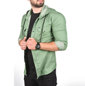 DeepSEA Kapüşonlu Cepli Slim Fit Likralı Kot Gömlek 2300396