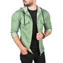DeepSEA Kapüşonlu Cepli Slim Fit Likralı Kot Gömlek 2300396
