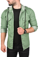 DeepSEA Kapüşonlu Cepli Slim Fit Likralı Kot Gömlek 2300396