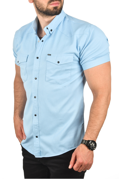 DeepSEA Slim Fit Pamuklu Kot Gömlek Kolay Ütülenebilir Çıt Çıtlı Likralı Spor Gömlek 2502504