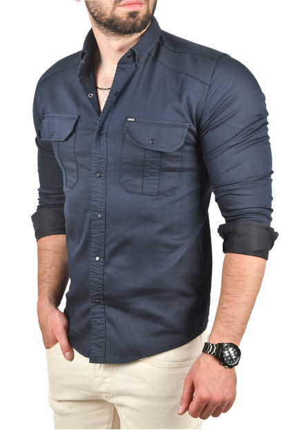DeepSEA Likralı Kumaşı Fitilli Slim Fit Uzun Kollu Gömlek 2500805