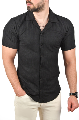 DeepSEA Slim Fit Pamuklu Likralı Kısa Kol Gömlek Kolay Ütülenebilir Çıt Çıtlı Cepli Spor Gömlek 2400253 2