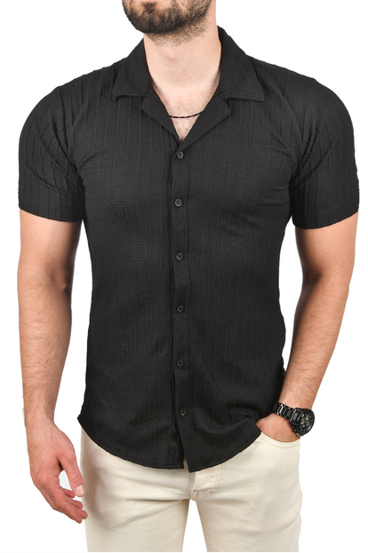 DeepSEA Slim Fit Pamuklu Likralı Kısa Kol Gömlek Kolay Ütülenebilir Çıt Çıtlı Cepli Spor Gömlek 2400253