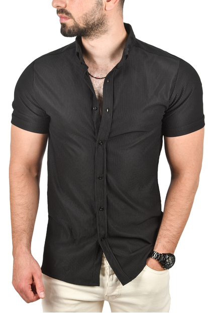 DeepSEA Slim Fit Pamuklu Spor Gömlek Likralı Dar Kesim Jakar Kumaş Kısa Kol Gömlek 2501210
