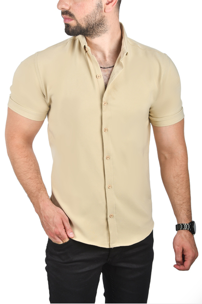 DeepSEA Slim Fit Likralı Spor Gömlek Dar Kesim Kısa Kol Gömlek 2501315