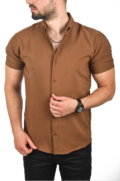 DeepSEA Slim Fit Likralı Spor Gömlek Dar Kesim Kısa Kol Gömlek 2501315