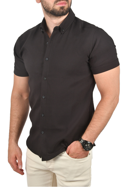 DeepSEA Slim Fit Likralı Spor Gömlek Dar Kesim Kısa Kol Gömlek 2501315