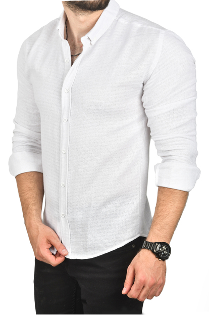 DeepSEA Slim Fit Dar Kesim Pamuklu Spor Gömlek Jakar Kumaş Likralı Gömlek 2500552