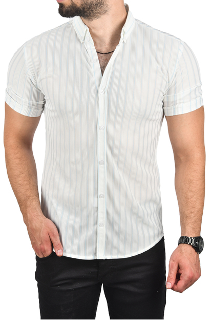 DeepSEA Slim Fit Likralı Spor Gömlek Dar Kesim Kısa Kol Gömlek 2501315