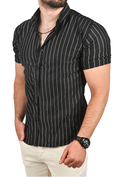 DeepSEA Slim Fit Likralı Spor Gömlek Dar Kesim Kısa Kol Gömlek 2501315