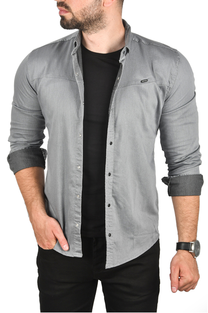 DeepSEA Slim Fit Kolay Ütülenebilir Pamuklu Spor Gömlek Likralı Kot Gömlek 2502505