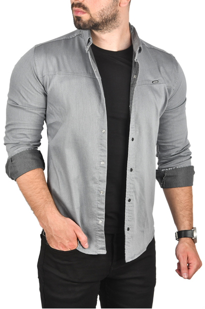 DeepSEA Slim Fit Kolay Ütülenebilir Pamuklu Spor Gömlek Likralı Kot Gömlek 2502505