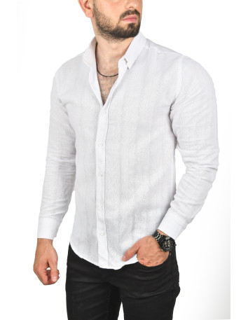 DeepSEA Slim Fit %100 Pamuk Keten Gömlek Dar Kesim Dokulu Keten Gömlek 2501302