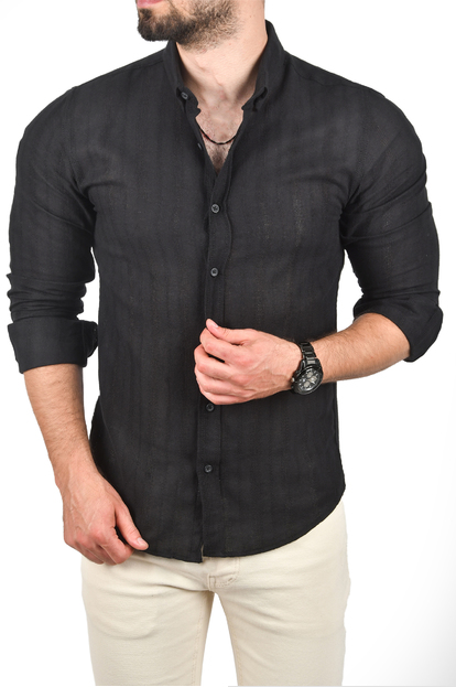 DeepSEA Slim Fit %100 Pamuk Keten Gömlek Dar Kesim Dokulu Keten Gömlek 2501302