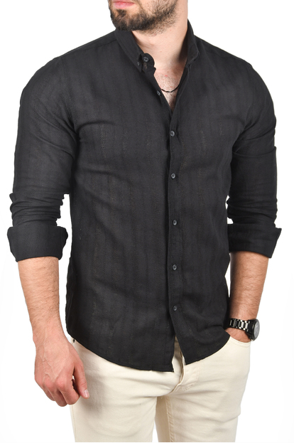 DeepSEA Slim Fit %100 Pamuk Keten Gömlek Dar Kesim Dokulu Keten Gömlek 2501302