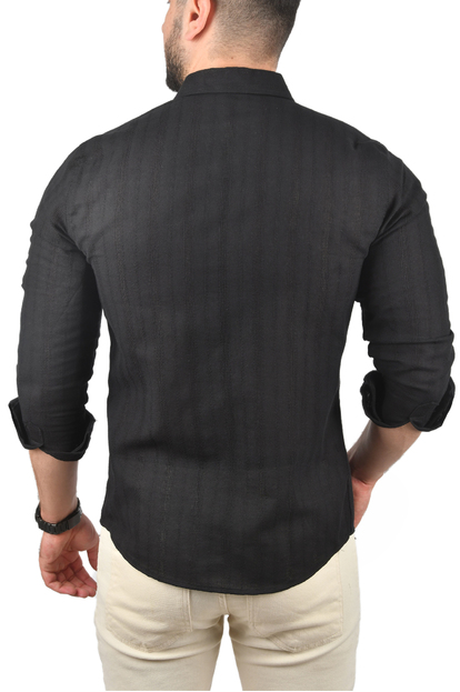 DeepSEA Slim Fit %100 Pamuk Keten Gömlek Dar Kesim Dokulu Keten Gömlek 2501302