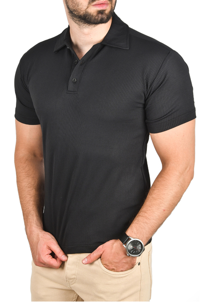 DeepSEA Slim Fit Pamuklu Polo Yaka Tişört Dar Kesim Örme Kumaş Tişört 2501203