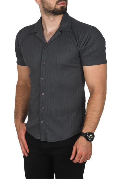 DeepSEA Slim Fit Pamuklu Likralı Kısa Kol Gömlek Kolay Ütülenebilir Çıt Çıtlı Cepli Spor Gömlek 2400253