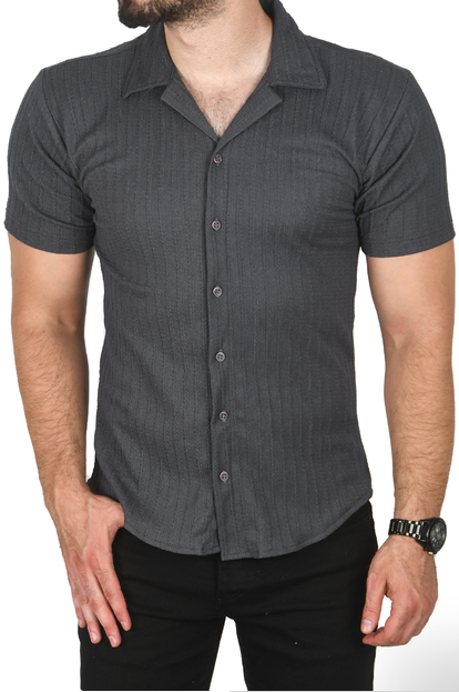 DeepSEA Slim Fit Pamuklu Likralı Kısa Kol Gömlek Kolay Ütülenebilir Çıt Çıtlı Cepli Spor Gömlek 2400253