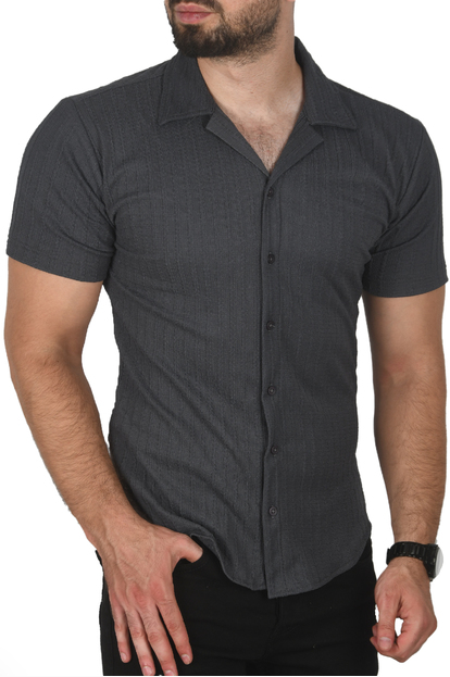 DeepSEA Slim Fit Pamuklu Likralı Kısa Kol Gömlek Kolay Ütülenebilir Çıt Çıtlı Cepli Spor Gömlek 2400253