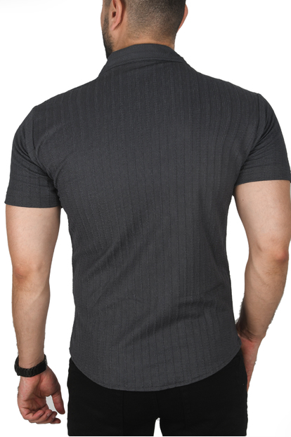 DeepSEA Slim Fit Pamuklu Likralı Kısa Kol Gömlek Kolay Ütülenebilir Çıt Çıtlı Cepli Spor Gömlek 2400253