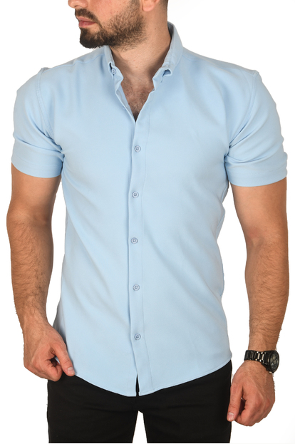 DeepSEA Slim Fit Likralı Spor Gömlek Dar Kesim Kısa Kol Gömlek 2501315
