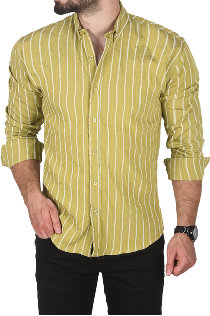 DeepSEA Slim Fit %100 Pamuk Keten Gömlek Dar Kesim Dokulu Keten Gömlek 2501301