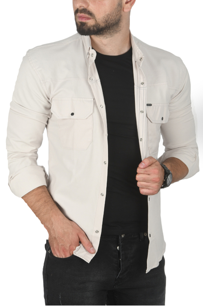 DeepSEA Slim Fit Dar Kesim Pamuklu Spor Gömlek Jakar Kumaş Likralı Gömlek 2500552