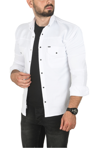 DeepSEA Slim Fit Dar Kesim Pamuklu Spor Gömlek Jakar Kumaş Likralı Gömlek 2500552