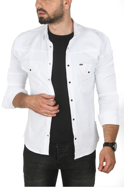 DeepSEA Slim Fit Dar Kesim Pamuklu Spor Gömlek Jakar Kumaş Likralı Gömlek 2500552