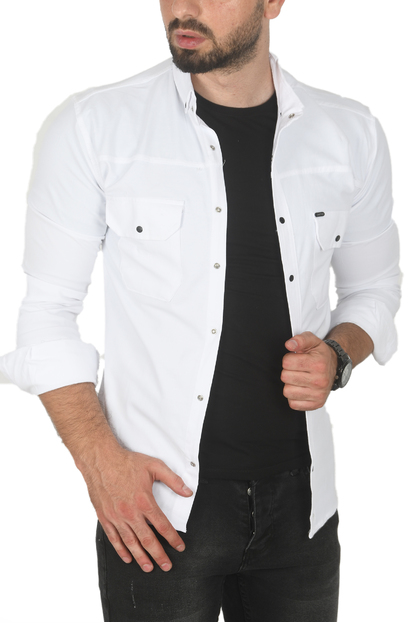 DeepSEA Slim Fit Dar Kesim Pamuklu Spor Gömlek Jakar Kumaş Likralı Gömlek 2500552
