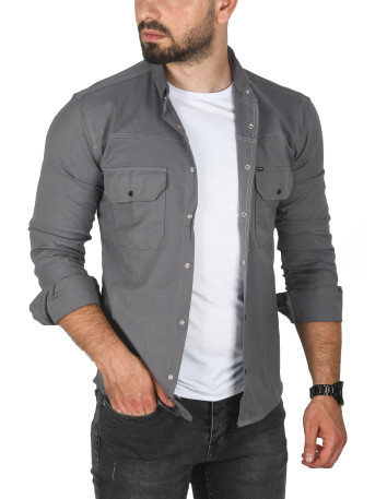 DeepSEA Slim Fit Dar Kesim Pamuklu Spor Gömlek Jakar Kumaş Likralı Gömlek 2500552