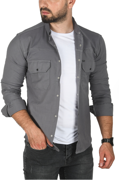 DeepSEA Slim Fit Dar Kesim Pamuklu Spor Gömlek Jakar Kumaş Likralı Gömlek 2500552