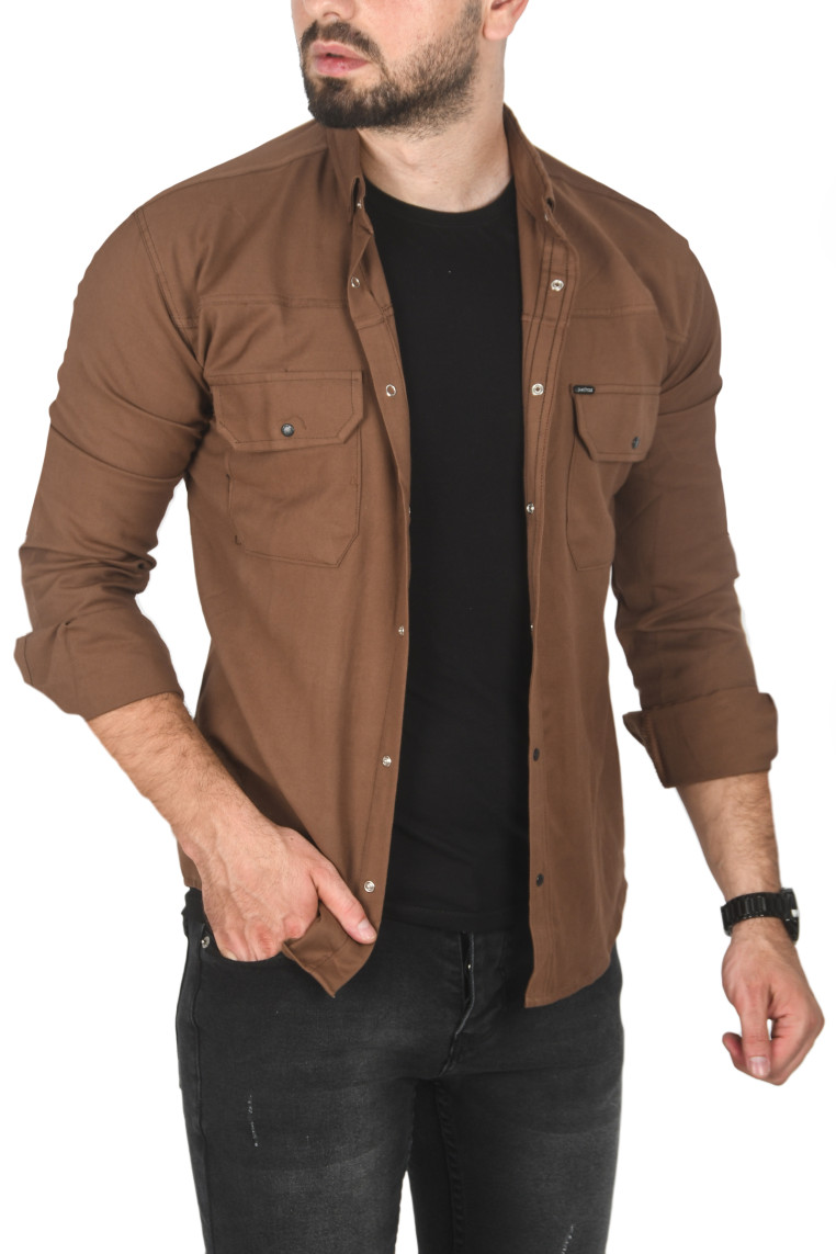 DeepSEA Slim Fit Dar Kesim Pamuklu Spor Gömlek Jakar Kumaş Likralı Gömlek 2500552