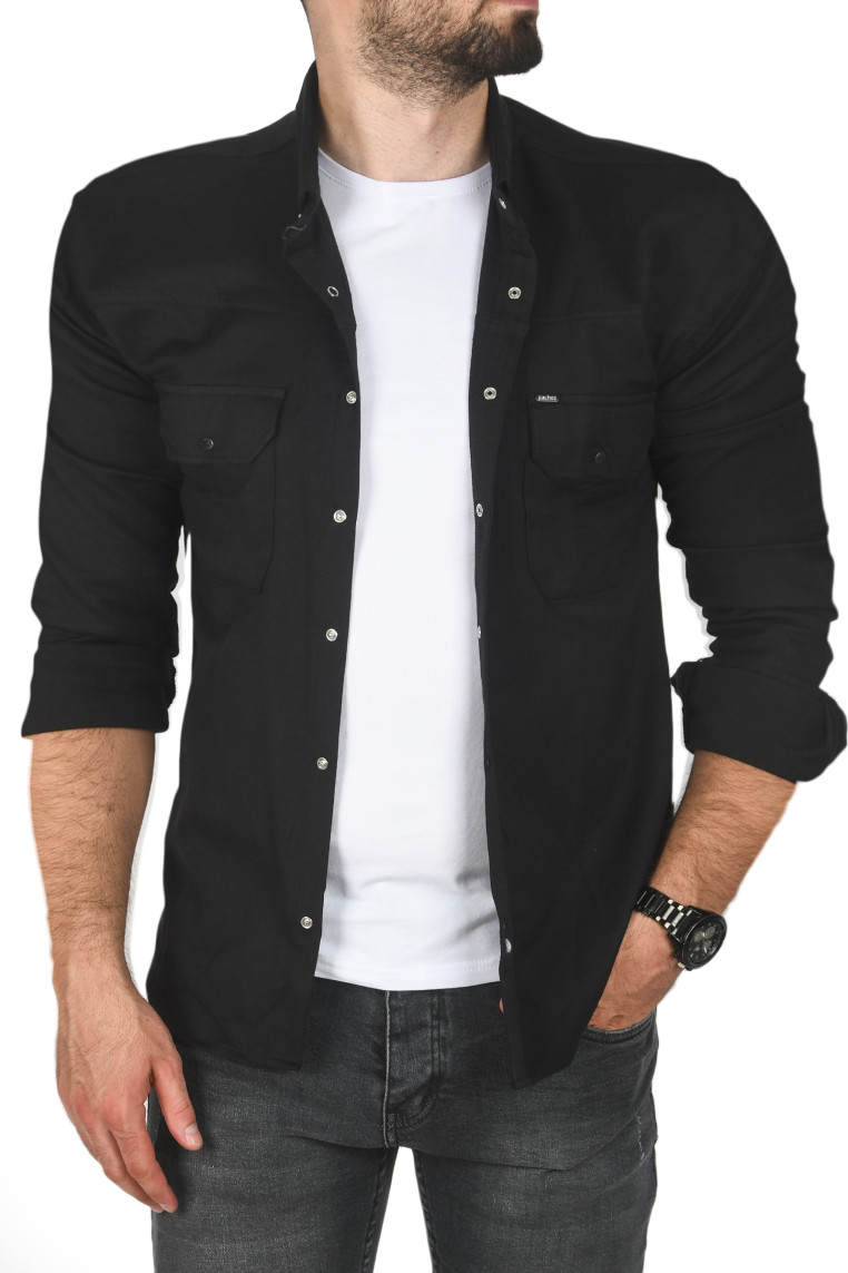 DeepSEA Slim Fit Dar Kesim Pamuklu Spor Gömlek Jakar Kumaş Likralı Gömlek 2500552