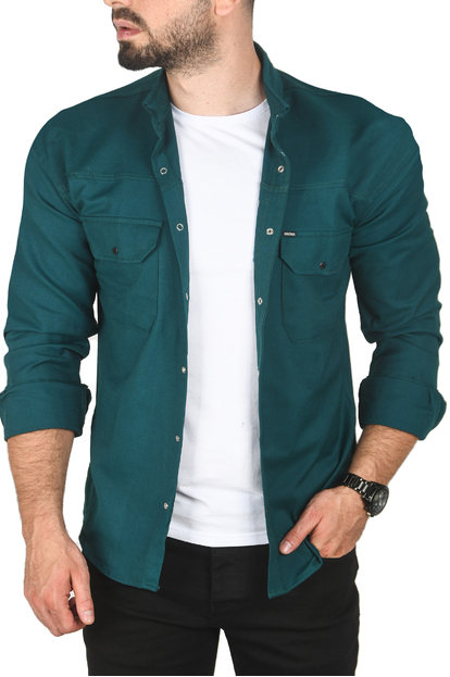 DeepSEA Slim Fit Dar Kesim Pamuklu Spor Gömlek Jakar Kumaş Likralı Gömlek 2500552