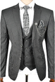 DeepSEA Çift Düğme Çift Yırtmaç Çizgili Slim Fit 3 Lü Takım Elbise 2300162