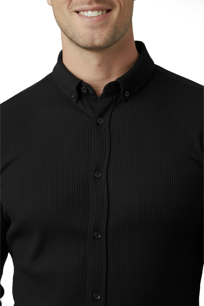DeepSEA Likralı Kumaşı Fitilli Slim Fit Uzun Kollu Gömlek 2500805 2