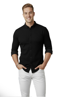 DeepSEA Likralı Kumaşı Fitilli Slim Fit Uzun Kollu Gömlek 2500805