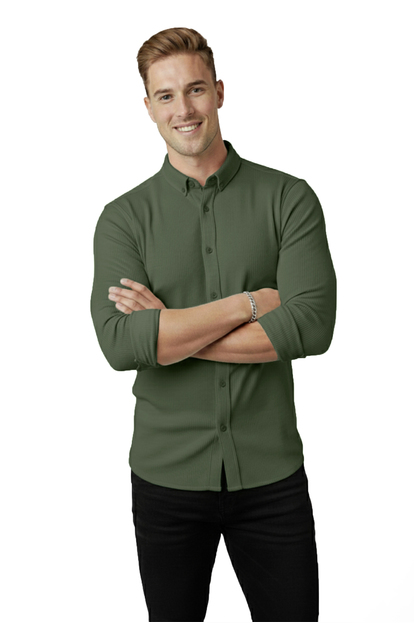 DeepSEA Likralı Kumaşı Fitilli Slim Fit Uzun Kollu Gömlek 2500805