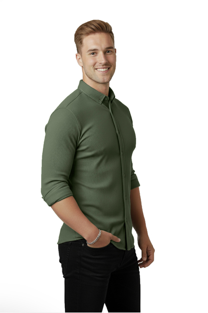 DeepSEA Likralı Kumaşı Fitilli Slim Fit Uzun Kollu Gömlek 2500805