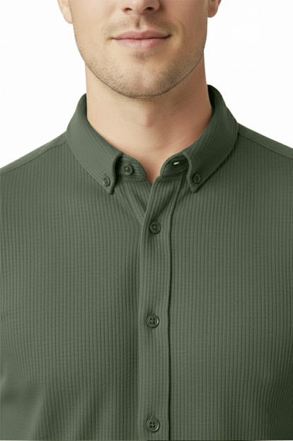 DeepSEA Likralı Kumaşı Fitilli Slim Fit Uzun Kollu Gömlek 2500805