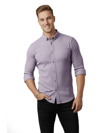 DeepSEA Likralı Kumaşı Fitilli Slim Fit Uzun Kollu Gömlek 2500805