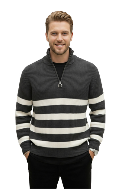 DeepSEA Erkek Yarım Fermuarlı Oversize Kesim Triko Kazak – %100 Pamuk, Yumuşak Dokulu Örgü Kazak 2608511