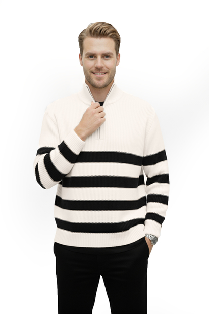 DeepSEA Erkek Yarım Fermuarlı Oversize Kesim Triko Kazak – %100 Pamuk, Yumuşak Dokulu Örgü Kazak 2608511