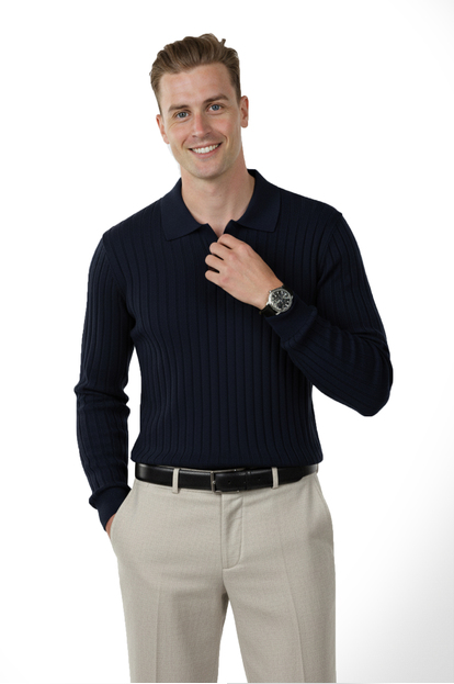 DeepSEA Slim Fit Polo Yaka Triko Kazak - Yumuşak Dokulu Esnek ve Şık Görünüm 2605305