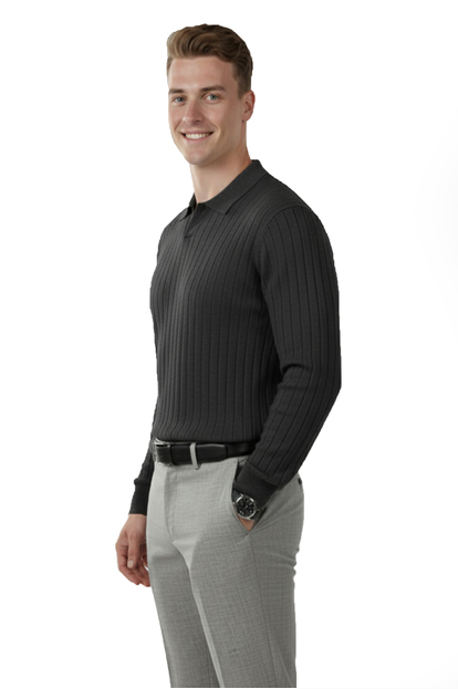 DeepSEA Slim Fit Polo Yaka Triko Kazak - Yumuşak Dokulu Esnek ve Şık Görünüm 2605305