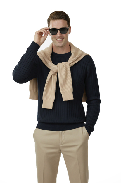 DeepSEA Erkek Polo Yaka Fitilli Triko Kazak – %100 Pamuk, Esnek Dokulu, Modern Kalıp 2605306